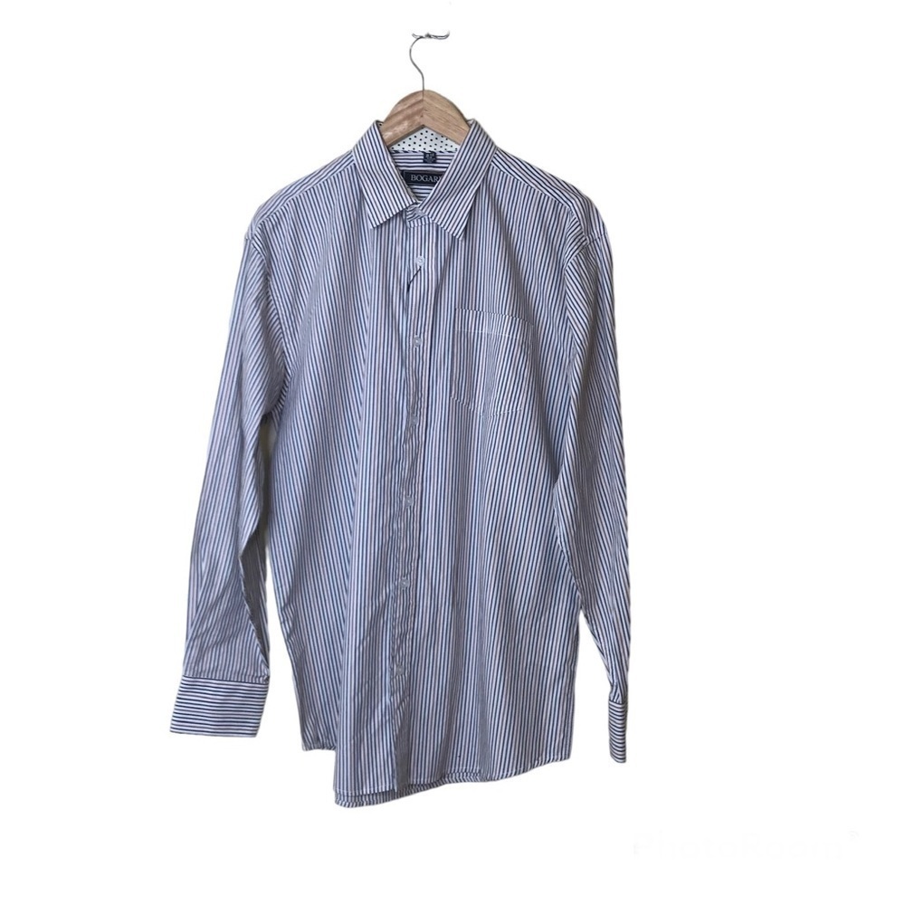Bogari Mens Button Up Shirt Sz L 16.5/35.5 Stripe Long Sleeve Cotton Pocket NEW